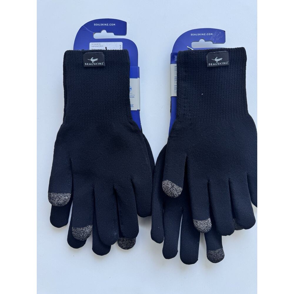 2 pairs SealSkinz Waterproof Lightweight Gloves Black Size 10 Large